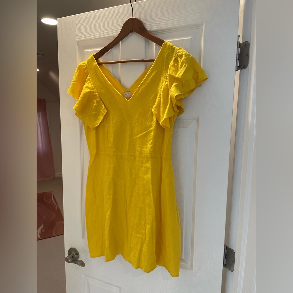 Anthropologie Yellow Dress Linen Size Medium